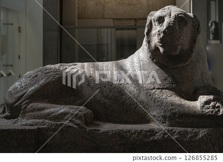 Red granite statue of The Prudhoe Lions or Soleb Lions from the Temple of Soleb in Nubia. Red granite statue of The Prudhoe Lions or Soleb Lions from the Temple of Soleb in Nubia. 126855285