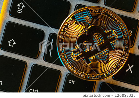Bitcoin and cryptocurrency investing concept . Bitcoin cryptocurrency gold coin 126855323