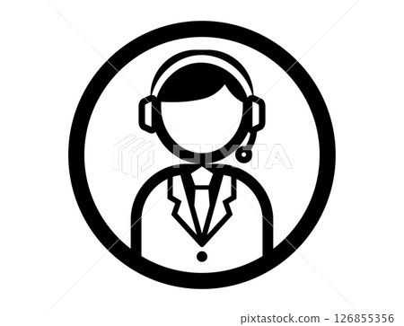 呼叫中心工作人員處理電話的圓形簡單單色插圖圖標 呼叫中心工作人員處理電話的圓形簡單單色插圖圖標 126855356