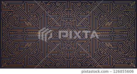 Vector line art deco gatsby pattern, golden geometric background, modern texture premium elegant illustration. Prestige abstract vintage fancy ornament Vector line art deco gatsby pattern, golden geometric background, modern texture premium elegant illustration. Prestige abstract vintage fancy ornament 126855606