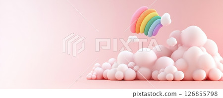 Vibrant Rainbow Symbols Floating Amidst Pastel Clouds in the Sky 126855798