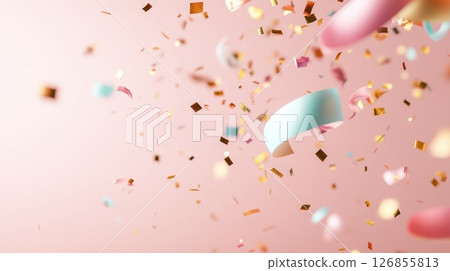 Colorful LGBTQ Rainbow Confetti Falling on a Soft Pink Background 126855813