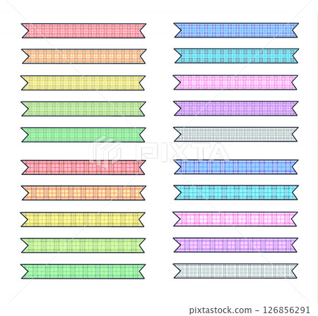 Ribbon tape set tartan check pastel black border 126856291