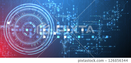 Abstract background. Scientific and technological concept with the use of technical elements formed in the shape of a circle. Vector 126856344
