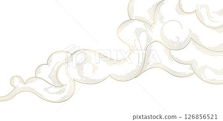 Vector line smoke, cloud golden illustration. Abstract luxury flow wavy design, premium dynamic curve background. 126856521