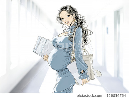 一名工作的孕婦的插畫素材 126856764