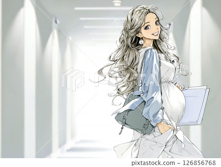 一名工作的孕婦的插畫素材 126856768