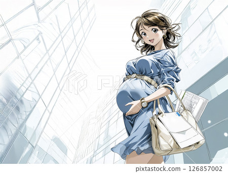 上班族孕婦通勤的插畫素材 126857002