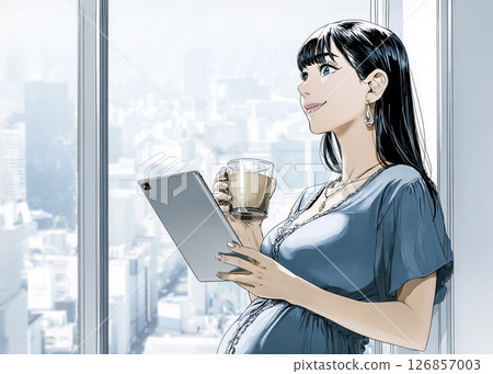 一名工作的孕婦的插畫素材 126857003