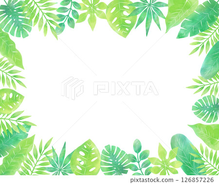 水彩熱帶樹葉全片幅（夏季、綠色、植物） 126857226