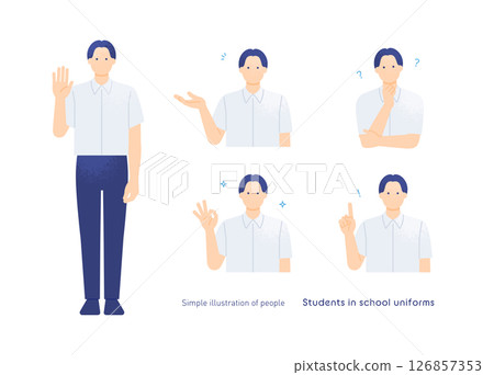 High school boy in a dress shirt 5 poses vector illustration set of boys in uniform 126857353