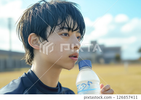 A man hydrating while exercising 126857411