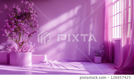 紫色的內裝和花卉裝飾 126857425