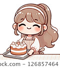 A woman who is happy to make a cake 126857464