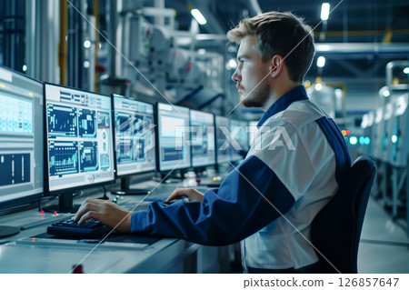 Engineer working at control room,Manager control system. 126857647