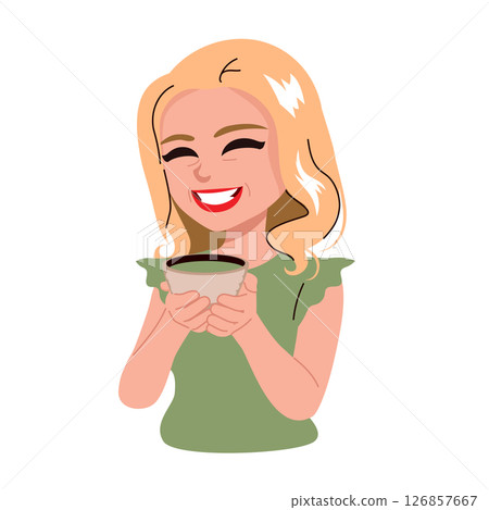 Senior Woman with Green Tea Relaxing Cartoon Vector Illustration 126857667