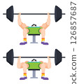 Man Doing Barbell Bench Press Exercise. Flat Style Cartoon Illustration 126857687