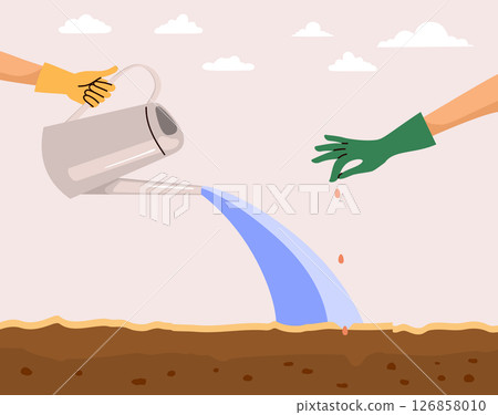 Gardening Hands Watering and Planting Cartoon Vector Illustration 126858010