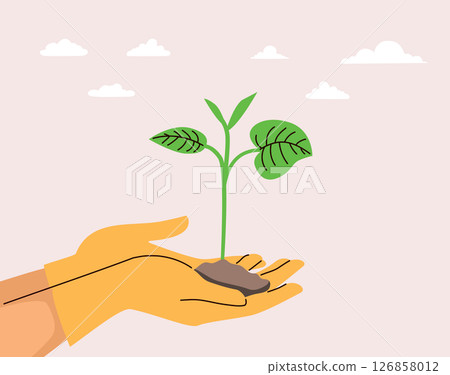 Seeding in Soil Close-Up Gardening Cartoon Vector Illustration 126858012