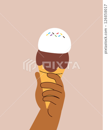 Kid Hand Holding Ice Cream Close-Up Cartoon Vector Illustration 126858017