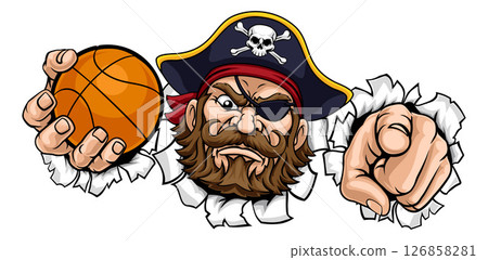 Pirate Basketball Ball Sports Mascot Illustration Pirate Basketball Ball Sports Mascot Illustration 126858281