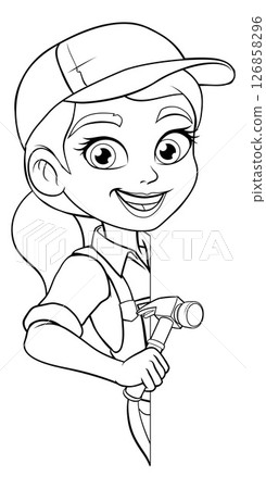 Woman Female Carpenter Cartoon Hammer Builder Woman Female Carpenter Cartoon Hammer Builder 126858296