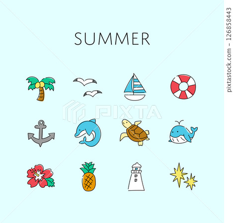 summer hand drawn illustration set summer hand drawn illustration set 126858443
