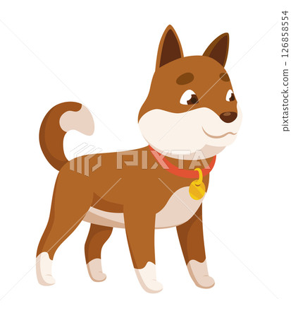 Pet shop icon. Cute little dog. Petshop supermarket. Pet accessory. Vector illustration in flat style clip art Pet shop icon. Cute little dog. Petshop supermarket. Pet accessory. Vector illustration in flat style clip art 126858554