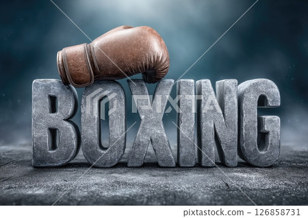 Boxing Word with Leather Glove on Top Boxing Word with Leather Glove on Top 126858731
