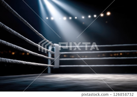 Empty Boxing Ring under Spotlights Empty Boxing Ring under Spotlights 126858732