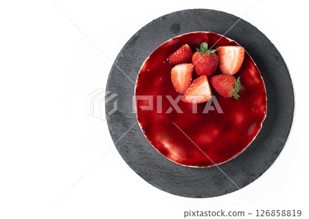 Cheesecake with strawberries isolated on white background 126858819