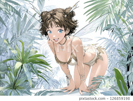 Illustration material of a pixie fairy walking in the forest 126859198