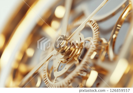 Close-up of intricate gold clockwork gears, suitable as a steampunk background 126859557