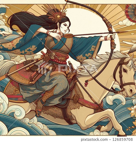 Illustration of a Japanese woman riding a horse Illustration of a Japanese woman riding a horse 126859708