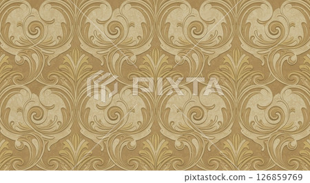 Seamless elegant ornate golden victorian style wallpaper background with intricate scroll patterns 126859769