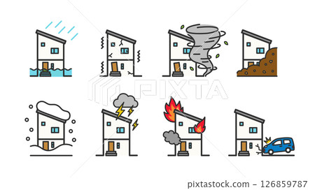 Disaster damage house illustration set 126859787