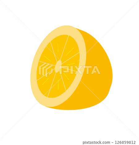 Fresh yellow lemon half. Vector illustration in flat style. Suitable for menu design, textiles, tableware and packaging. 126859812