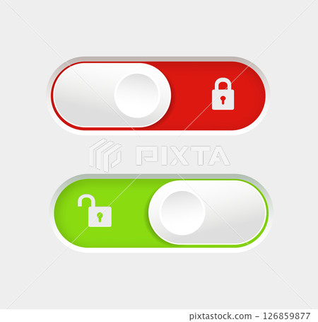 blocked and unlocked toggle switch buttons. Material design switch buttons set. Vector blocked and unlocked toggle switch buttons. Material design switch buttons set. Vector 126859877