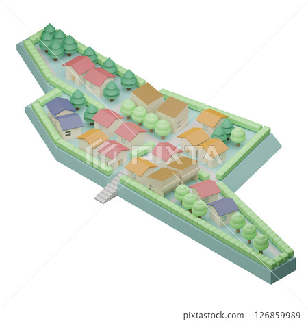 A three-dimensional house on a hill 126859989