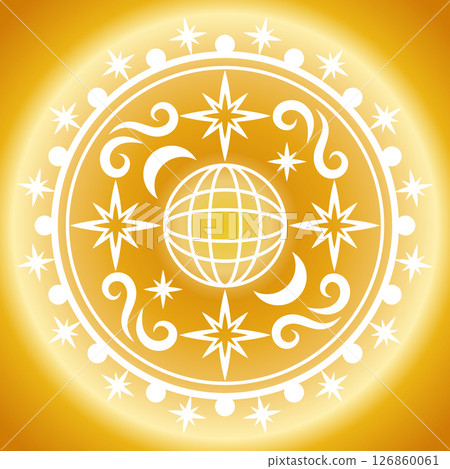 Planetary magic circle yellow background Planetary magic circle yellow background 126860061