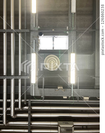 Construction details inside industrial roofs Construction details inside industrial roofs 126860238