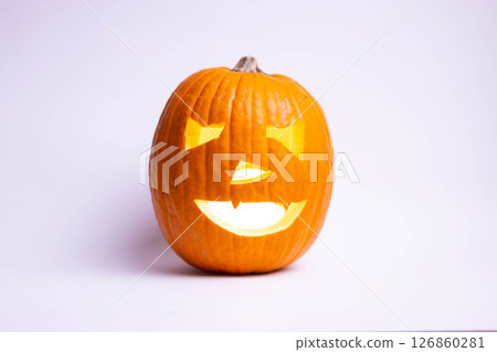one halloween pumpkin white background one halloween pumpkin white background 126860281
