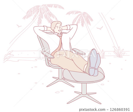 Discover the Relaxed Businessman Who is Enjoying Beautiful Beach Vibes and True Serenity 126860391