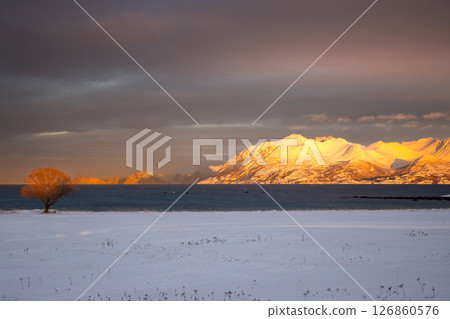 Winter country in the sunset, Norway 126860576