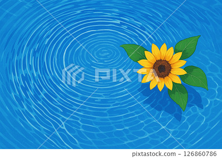 A single sunflower floating on the surface of bright blue water 126860786