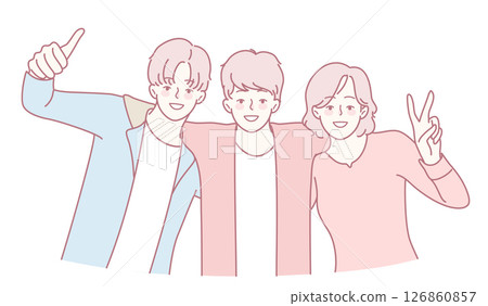 A Cheerful Group Photo Featuring Friends Posing Playfully Together in a Joyful Moment A Cheerful Group Photo Featuring Friends Posing Playfully Together in a Joyful Moment 126860857