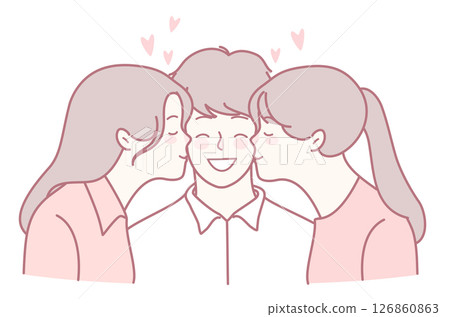 A Love Triangle with Smiles Celebrating Joyful Affection Shared Among Close Friends 126860863