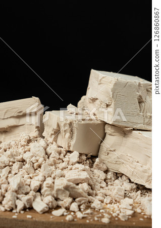 Fresh Compressed Yeast Brick for Baking 126860867