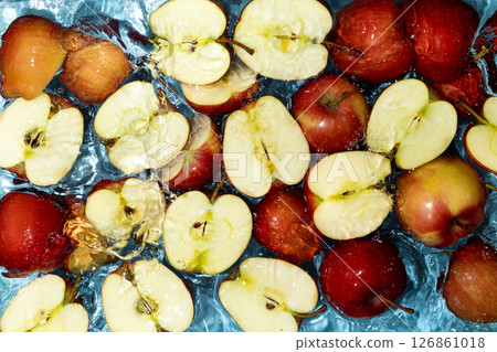 Apple Splash in Water Fresh Fruit Top View. 126861018