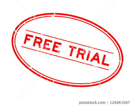 Grunge red free trial word oval rubber seal stamp on white background 126861087